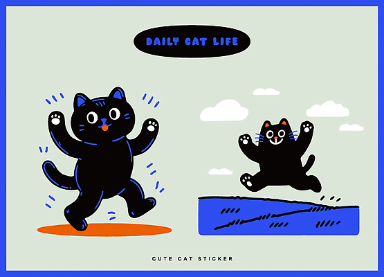 캐릭터 디자인 행복 컬러 스티커 일러스트 일상 장식 반려동물 인테리어 달리기 귀여움 고양이 표현 그림 디지털아트 국내일러스트 AI파일 동물 감정 컨셉 포유류 모션 라이프 파일형식 벡터
