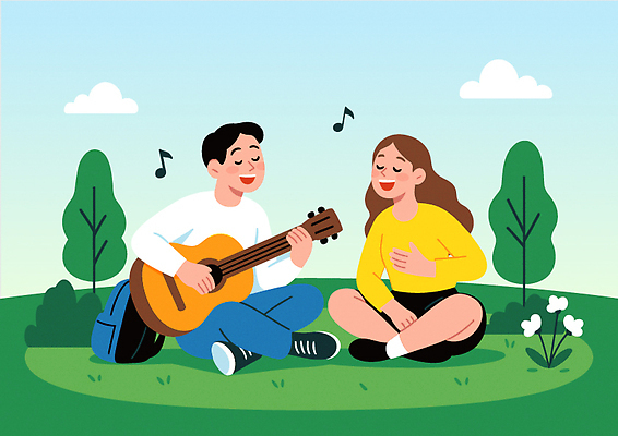 공원 행복 감정 음악 일러스트 노래 자연 하늘 대화 사랑 웃음 초원 취미 생활 여름 친구 소풍 기타 즐거움 소통 오후 국내일러스트 AI파일 계절 공공시설 컨셉 관계 현악기 문화예술 표정 말하기 야외활동 생태계 파일형식 벡터