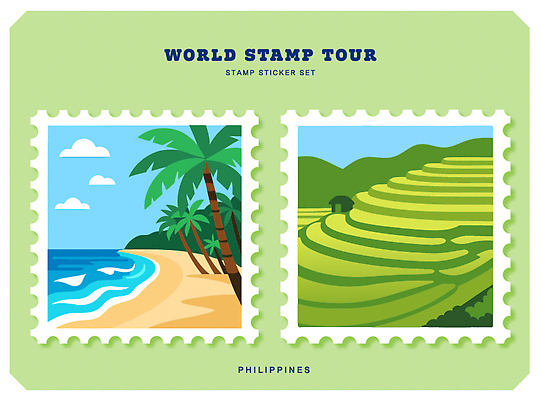 전통 디자인 문화 예술 바다 여행 스티커 농업 일러스트 자연 열대 필리핀 풍경 해변 도장 야자수 온도 우표 계단식논 뷰티풀 국내일러스트 AI파일 나무 산업 논 동남아시아 생태계 파일형식 벡터