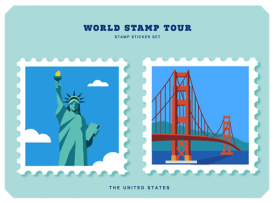 디자인 문화 예술 상징 컬러 여행 스티커 일러스트 그래픽 도장 미국 공간 역사 자유의여신상 기념품 우표 금문교 랜드마크 국내일러스트 AI파일 북아메리카 세계문화유산 다리_건축물 오브젝트 파일형식 벡터