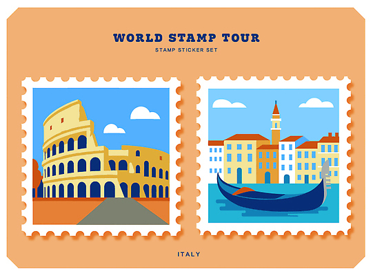 디자인 문화 예술 컬러 여행 스티커 일러스트 고대문명 그래픽 세트 이탈리아 도시 수로 콜로세움 우표 뷰티풀 생동감 창의력 국내일러스트 AI파일 유럽 로마 파일형식 벡터