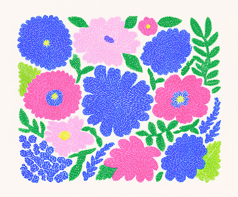 JPG 식물 디자인 꽃잎 꽃 예술 분홍색 컬러 꽃다발 잎 패턴 일러스트 자연 수채화 장식 파란색 화려 캔버스 조화 뷰티풀 국내일러스트 AI일러스트 AI콘텐츠 컨셉 무늬 생태계 파일형식