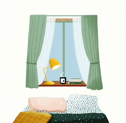 JPG 디자인 커피 일러스트 창문 베개 주택 따뜻함 일상 생활 햇빛 고요 공간 방 침대 스탠드 커튼 분위기 편안함 담요 모던 스타일 국내일러스트 AI일러스트 AI콘텐츠 음료 가구 컨셉 침구 조명 건물 라이프 태양 감각 파일형식