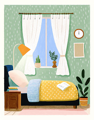 JPG 식물 디자인 일러스트 창문 아침 조명 실내 일상 장식 인테리어 햇빛 공간 침실 침대 커튼 편안함 오브젝트 모던 색감 국내일러스트 AI일러스트 AI콘텐츠 주간 가구 내부 라이프 태양 감각 파일형식