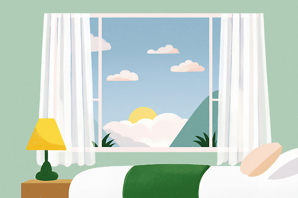 JPG 식물 구름 일러스트 창문 자연 하늘 아침 산 실내 따뜻함 풍경 초록색 햇빛 고요 방 침대 편안함 안락 차분 국내일러스트 AI일러스트 AI콘텐츠 주간 자연요소 컬러 가구 컨셉 내부 태양 감각 생태계 파일형식