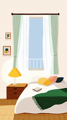 JPG 디자인 컬러 가구 일러스트 창문 탁자 생활 책 인테리어 햇빛 공간 침실 침대 램프 커튼 편안함 오브젝트 모던 국내일러스트 AI일러스트 AI콘텐츠 생활용품 조명 태양 감각 파일형식