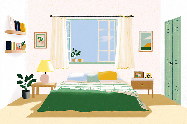 JPG 식물 디자인 화초 컬러 가구 일러스트 창문 탁자 조명 책장 따뜻함 인테리어 청결 침실 침대 커튼 편안함 오브젝트 벽화 국내일러스트 AI일러스트 AI콘텐츠 생활용품 감각 위생 그림 파일형식