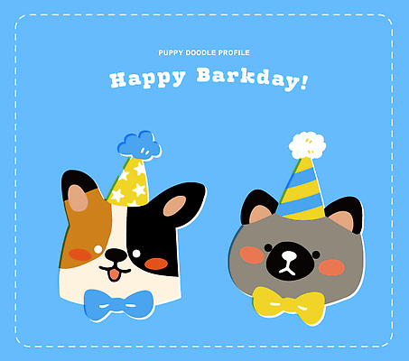 동물 디자인 기념일 행복 상징 일러스트 파란색 친구 반려동물 노란색 파티 귀여움 축제 고깔모자 축하 생일 강아지 즐거움 국내일러스트 AI파일 모자_잡화 감정 컬러 컨셉 관계 이벤트 개 파일형식 벡터