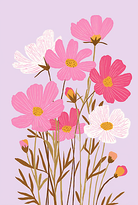 JPG 식물 디자인 계절 꽃 분홍색 백그라운드 일러스트 자연 잔디 그래픽 장식 소풍 보라색 흰색 꽃봉오리 그림 화사함 조화 뷰티풀 국내일러스트 AI일러스트 AI콘텐츠 컬러 컨셉 야외활동 생태계 파일형식