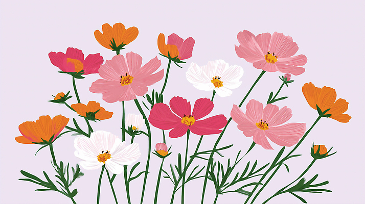 JPG 식물 꽃잎 꽃 컬러 백그라운드 일러스트 자연 해바라기 여름 정원 꽃집 즐거움 코스모스 부드러움 감성 조화 만개 뷰티풀 디지털아트 국내일러스트 AI일러스트 AI콘텐츠 계절 감정 컨셉 상점 감각 생태계 파일형식