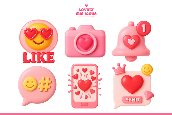 PSD 아이콘 디자인 감정 분홍색 표시 모바일 사랑 3D아이콘 카메라 알림 심플 소통 소셜네트워크 이모지 컬러 컨셉 전자제품 파일형식