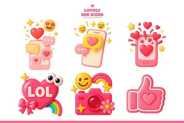 PSD 아이콘 디자인 감정 분홍색 모바일 사랑 그래픽 3D아이콘 기쁨 하트 표현 이미지 이모티콘 소통 소셜미디어 창의성 모양 컬러 컨셉 파일형식