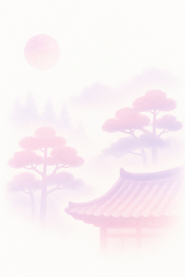 JPG 문화 여유 일러스트 자연 아침 날씨 한국 풍경 평화 일출 고요 안개 소나무 조화 뷰티풀 전경 국내일러스트 AI일러스트 AI콘텐츠 주간 나무 감정 아시아 컨셉 노을 생태계 파일형식 탑뷰