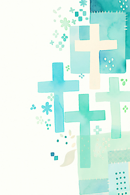 JPG 디자인 꽃 예술 컬러 백그라운드 십자가 패턴 일러스트 자연 수채화 장식 파란색 기하학 조화 창의성 디지털아트 국내일러스트 AI일러스트 AI콘텐츠 식물 무늬 생태계 파일형식