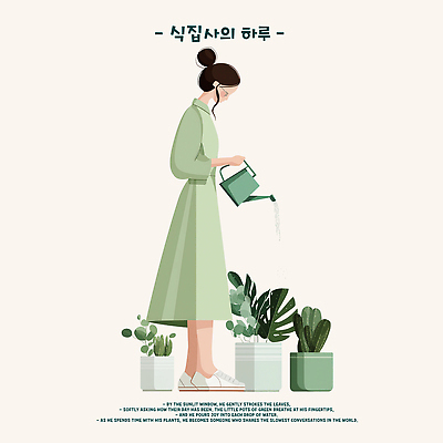 PSD 식물 라이프스타일 웰빙 원피스 여자 화분 일러스트 자연 휴식 사랑 일상 초록색 평화 정원 물주기 원예 힐링 조용 국내일러스트 옷 감정 컬러 컨셉 모션 사람 취미 라이프 생활 생태계 파일형식