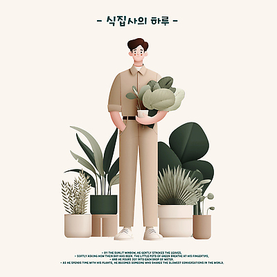 PSD 식물 남자 행복 일러스트 자연 집안 대화 일상 초록색 평화 귀여움 환경 편안함 조화 식물키우기 야생식물 국내일러스트 감정 컬러 컨셉 실내 말하기 사람 라이프 감각 생태계 파일형식