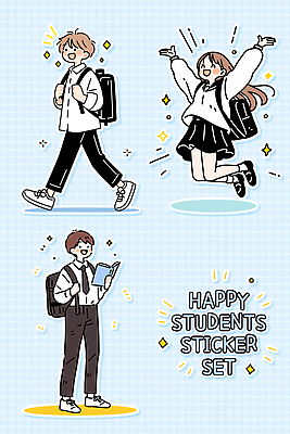학생 디자인 행복 어린이 컬러 스티커 일러스트 교실 모션 커뮤니케이션 표정 웃음 일상 친구 독서 스쿨라이프 걷기 점프 즐거움 소셜 창의성 국내일러스트 AI파일 라이프스타일 교육 감정 학교 관계 사람 라이프 파일형식 벡터