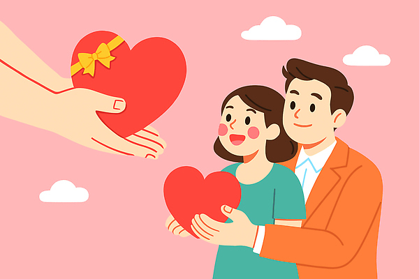 커플 기념일 행복 감정 분홍색 일러스트 관계 선물 사랑 웃음 이벤트 여러명 세계 기쁨 마음 소통 국내일러스트 AI파일 컬러 다수 컨셉 표정 사람 파일형식 벡터