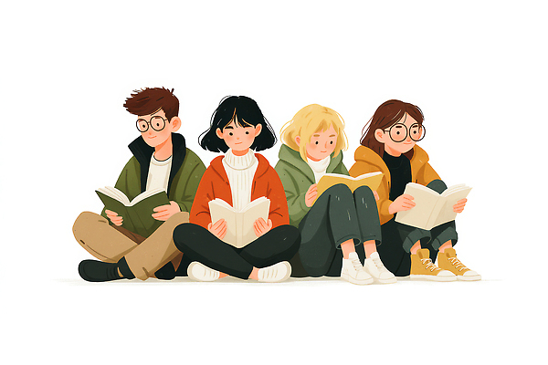 JPG 교육 문화 일러스트 모션 아이디어 따뜻함 취미 책 학습 독서 그룹 편안함 집중 교류 소통 독서모임 국내일러스트 AI일러스트 AI콘텐츠 컨셉 감각 파일형식