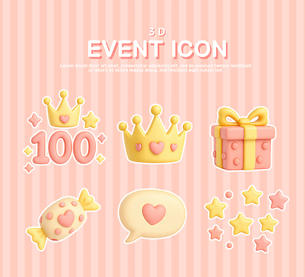 PSD 아이콘 디자인 기념일 별 컬러 왕관 기념 사탕 선물 이벤트 세트 3D아이콘 귀여움 하트 축하 특별함 자연요소 모양 컨셉 디저트 파일형식