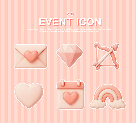 PSD 아이콘 기념일 화살표 무지개 패턴 사랑 그래픽 3D아이콘 달력 마음 엽서 다이아몬드 스타일 분홍색배경 자연요소 감정 분홍색 백그라운드 무늬 이벤트 보석 편지 파일형식