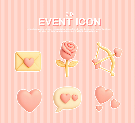 PSD 아이콘 디자인 기념일 분홍색 봉투 사랑 이벤트 장식 3D아이콘 장미 3D 하트 메시지 전시회 오브젝트 활 모양 꽃 감정 컬러 전시 디지털합성 파일형식