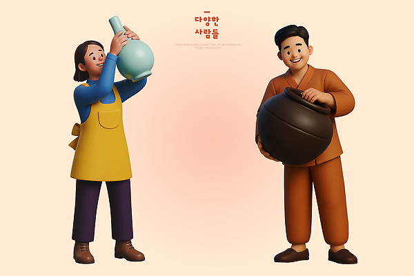 PSD 편집이미지 캐릭터 전통 예술 컬러 여러명 파란색 검은색 항아리 도자기 공예 조화 수공예 뷰티풀 손재주 창의력 편집3D 다수 사람 취미 3D 파일형식