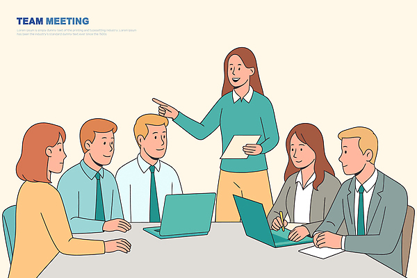 여자 남자 일러스트 협력 아이디어 직장 비즈니스라이프 자료 메모지 업무 발표 토론 집중 프레젠테이션 회의실 소통 국내일러스트 AI파일 라이프스타일 컨셉 회사 사람 사무용품 작업 파일형식 벡터