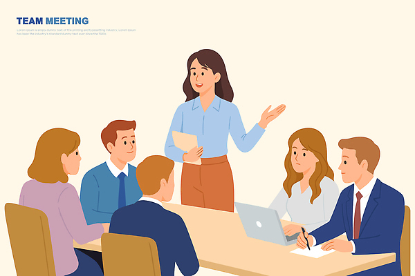 일러스트 협력 아이디어 직장 관리 협상 업무 발표 회의실 직원 소통 의사소통 프로젝트 브레인스토밍 국내일러스트 AI파일 컨셉 회사 비즈니스 작업 파일형식 벡터