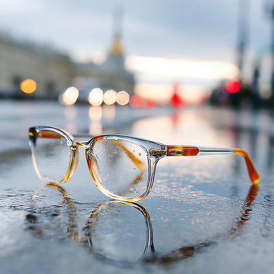 JPG 편집이미지 안경 거리 풍경 일상 빛 반사 주황색 고요 도시 투명 비석 웅덩이 장면 디테일 편집실사 AI포토 AI콘텐츠 잡화 컬러 라이프 CG 파일형식