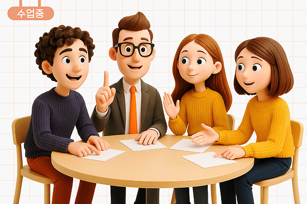 PSD 편집이미지 학생 모션 탁자 수업 협력 아이디어 실험 대화 학습 교사 그룹 토론 소통 참여 창의성 편집3D 직업 교육 가구 컨셉 말하기 3D 파일형식