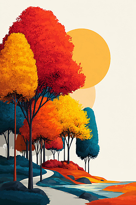 JPG 나무 사계절 감정 길 컬러 여행 일러스트 자연 조명 풍경 햇빛 평화 일몰 산책로 가을 숲 온도 뷰티풀 국내일러스트 AI일러스트 AI콘텐츠 식물 계절 컨셉 태양 노을 생태계 파일형식