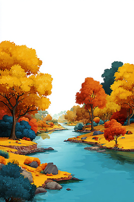 JPG 나무 물결 컬러 일러스트 자연 나뭇잎 풍경 강 주황색 고요 산책로 금색 가을 강가 소음 조화 뷰티풀 탐방 차분 국내일러스트 AI일러스트 AI콘텐츠 식물 계절 길 컨셉 잎 소리 생태계 파일형식