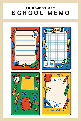 디자인 컬러 스티커 일러스트 교실 학교 수업 학용품 아이디어 자 학습 필기구 연필 사각형 공책 자료 도구 메모지 크레파스 창의성 국내일러스트 AI파일 도형 교육 컨셉 문구용품 사무용품 파일형식 벡터