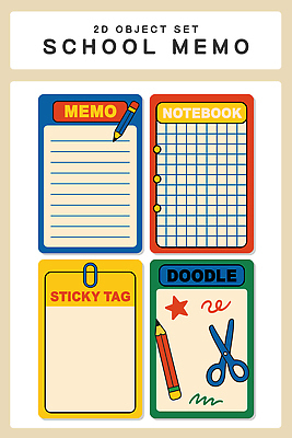 학생 디자인 교육 컬러 스티커 일러스트 학교 수업 문구용품 학습 필기구 공책 도구 기록 메모지 낙서 배열 정리 창의력 국내일러스트 AI파일 사무용품 오브젝트 파일형식 벡터