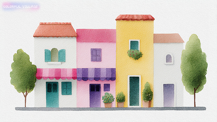 PSD 나무 디자인 건축 화분 예술 컬러 일러스트 수채화 거리 주택 따뜻함 풍경 연필 마을 편안함 조화 뷰티풀 국내일러스트 식물 학용품 건물 필기구 감각 파일형식