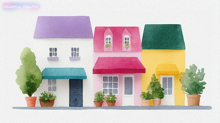 PSD 식물 디자인 화분 예술 벽 컬러 일러스트 창문 자연 수채화 주택 풍경 건물 문 마을 정원 매력적 조화 아기자기 국내일러스트 건축물 컨셉 생태계 파일형식