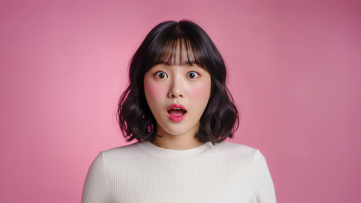 JPG 편집이미지 헤어스타일 여자 패션 감정 스튜디오 표정 근접촬영 청춘 화장 놀람 화려 뷰티풀 순간 의료성형뷰티 외모 분홍색배경 편집실사 AI포토 AI인물포토 AI콘텐츠 뷰포인트 분홍색 백그라운드 컨셉 사람 뷰티 CG 파일형식