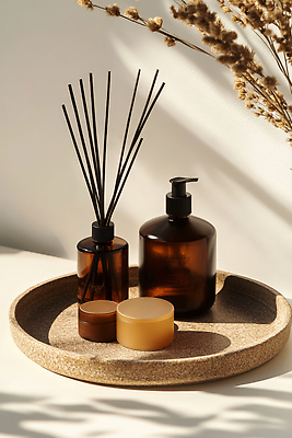 JPG 편집이미지 디자인 쟁반 인테리어 공간 욕실 고급 상품 향기 광택 조화 디퓨저 스타일 편집실사 AI포토 AI콘텐츠 컨셉 CG 냄새 파일형식