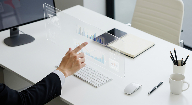 JPG 편집이미지 디자인 그래프 컴퓨터 사무실 환경 자료 키보드 마우스 작업 집중 분석 모던 경영자 터치스크린 의료성형뷰티 이미지편집 AI컴퓨터그래픽 AI콘텐츠 컨셉 비즈니스 전자제품 컴퓨터용품 리더 파일형식