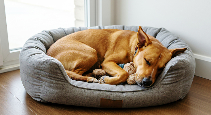 JPG 동물 편집이미지 거실 아침 휴식 주택 장난감 햇빛 귀여움 공간 침대 잠 개 강아지 포근함 편안함 편집실사 AI포토 AI콘텐츠 주간 가구 컨셉 포유류 건물 반려동물 태양 감각 CG 파일형식