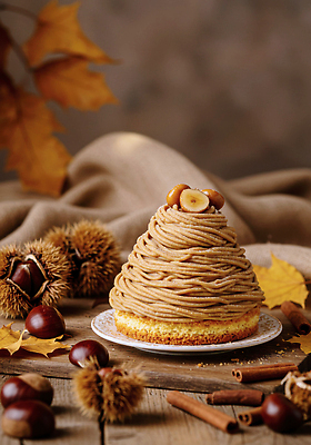 JPG 편집이미지 음식 잎 자연 탁자 디저트 케이크 가을 분위기 달콤 밤 향신료 몽블랑 시나몬 편집실사 AI포토 AI콘텐츠 식물 계절 가구 컨셉 견과류 맛 CG 생태계 향미료 파일형식