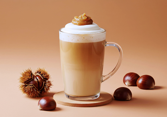 JPG 편집이미지 음료 탁자 디저트 잔 따뜻함 촬영 식사 카페 가을 밤 크림 광택 조화 라떼 밤라떼 편집실사 AI포토 AI콘텐츠 식기 계절 커피 음식 가구 상점 견과류 CG 파일형식