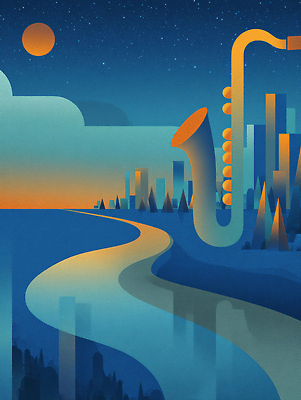 JPG 예술 음악 바다 컬러 일러스트 풍경 해변 노을 도시 감각 분위기 저녁 색소폰 그림 조화 판결 선율 창작 차분 국내일러스트 AI일러스트 AI콘텐츠 자연요소 컨셉 문화예술 야간 목관악기 파일형식