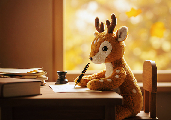 JPG 편집이미지 인형 책 펜 기록 서재 창가 책상 창의력 편집실사 AI포토 AI콘텐츠 가구 창문 필기구 CG 파일형식