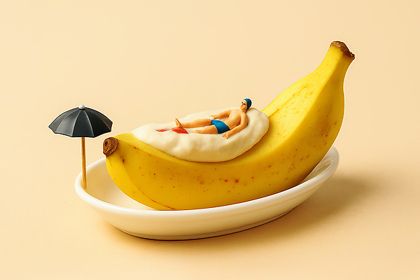 JPG 편집이미지 음식 인형 디저트 바나나 여름 수영 크림 즐거움 오브젝트 조화 색감 창의성 디지털아트 그늘막 편집실사 AI포토 AI콘텐츠 계절 감정 과일 수상스포츠 그늘 CG 파일형식