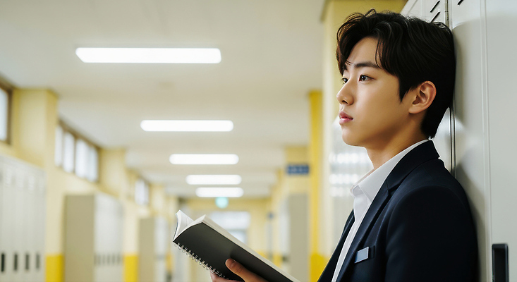 JPG 편집이미지 학생 교육 남학생 생각 청소년 조명 고등학교 책 학습 독서 공책 시간 복도 분위기 의료성형뷰티 편집실사 AI포토 AI인물포토 AI콘텐츠 남자 컨셉 학교 문구용품 사람 CG 파일형식