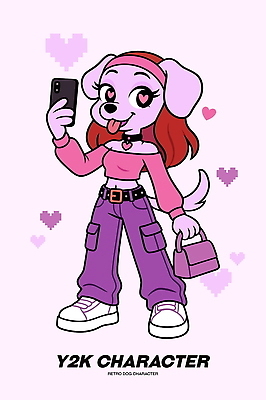 캐릭터 디자인 옷 여자 패션 예술 일러스트 장신구 핸드폰 컬러풀 귀여움 하트 강아지 셀프카메라 즐거움 복고 팬시 생동감 스타일 일러캐릭터 AI파일 모양 감정 컬러 컨셉 사람 전자제품 반려동물 사진촬영 개 파일형식 벡터