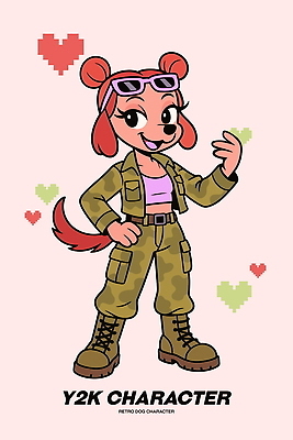 캐릭터 디자인 옷 패션 문화 포즈 백그라운드 일러스트 장화 미소 컬러풀 귀여움 군복 화사함 개성 스타일 Y2K 일러캐릭터 AI파일 컬러 신발 컨셉 유니폼 표정 파일형식 벡터