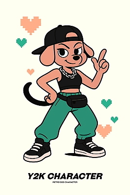 캐릭터 모자 디자인 옷 문화 예술 포즈 운동화 일러스트 그래픽 선글라스 귀여움 하트 자신감 강아지 복고 대중문화 스타일 스트리트패션 일러캐릭터 AI파일 모양 잡화 패션 감정 안경 신발 컨셉 반려동물 개 파일형식 벡터